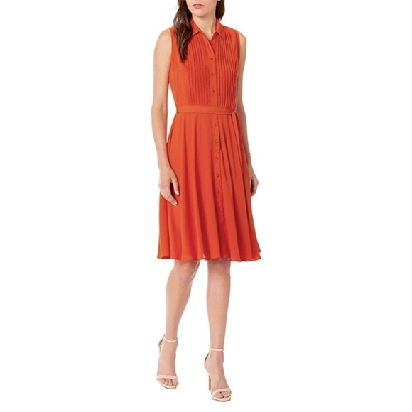 Nanette Lepore Coral Pleat & Button Front Belted Dress Size 2 - Picture 1 of 9